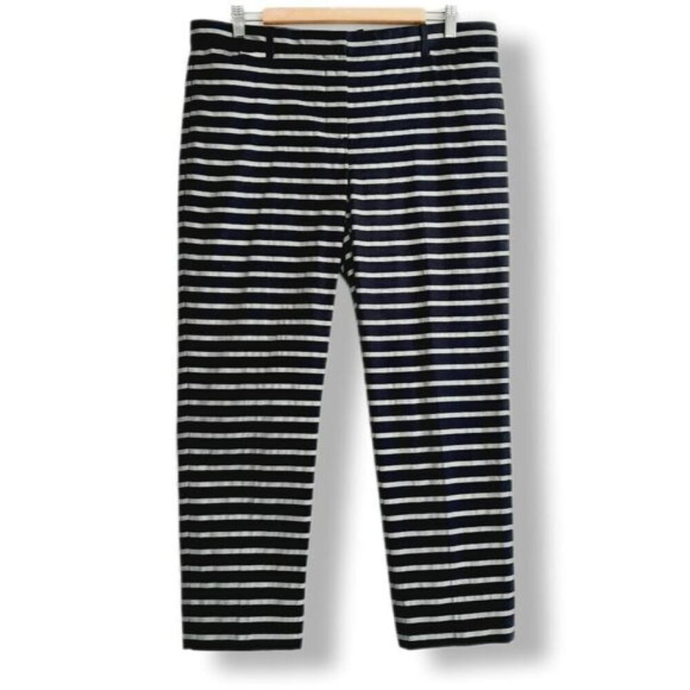 GAP Slim Crop Cropped Stripe Pants Navy Blue Sz 10